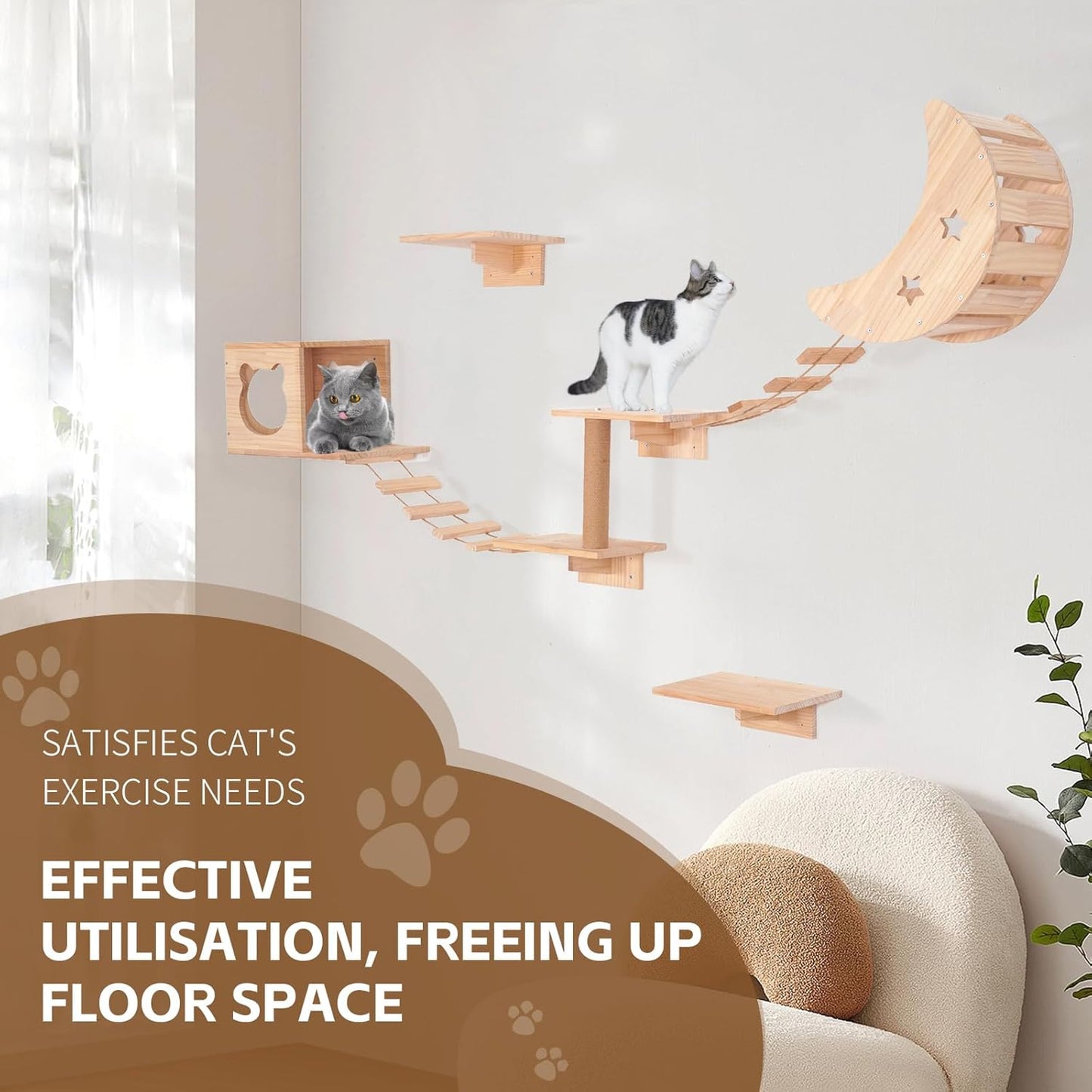 Opetdo Étagère Murale pour Chat - Ensemble de Meubles et Perchoirs d'Escalade avec Fixation Murale pour Intérieur